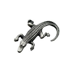 Alligator Crocodile Brooch Pewter Metal Silver Tone Animal Figural Reptile Pin